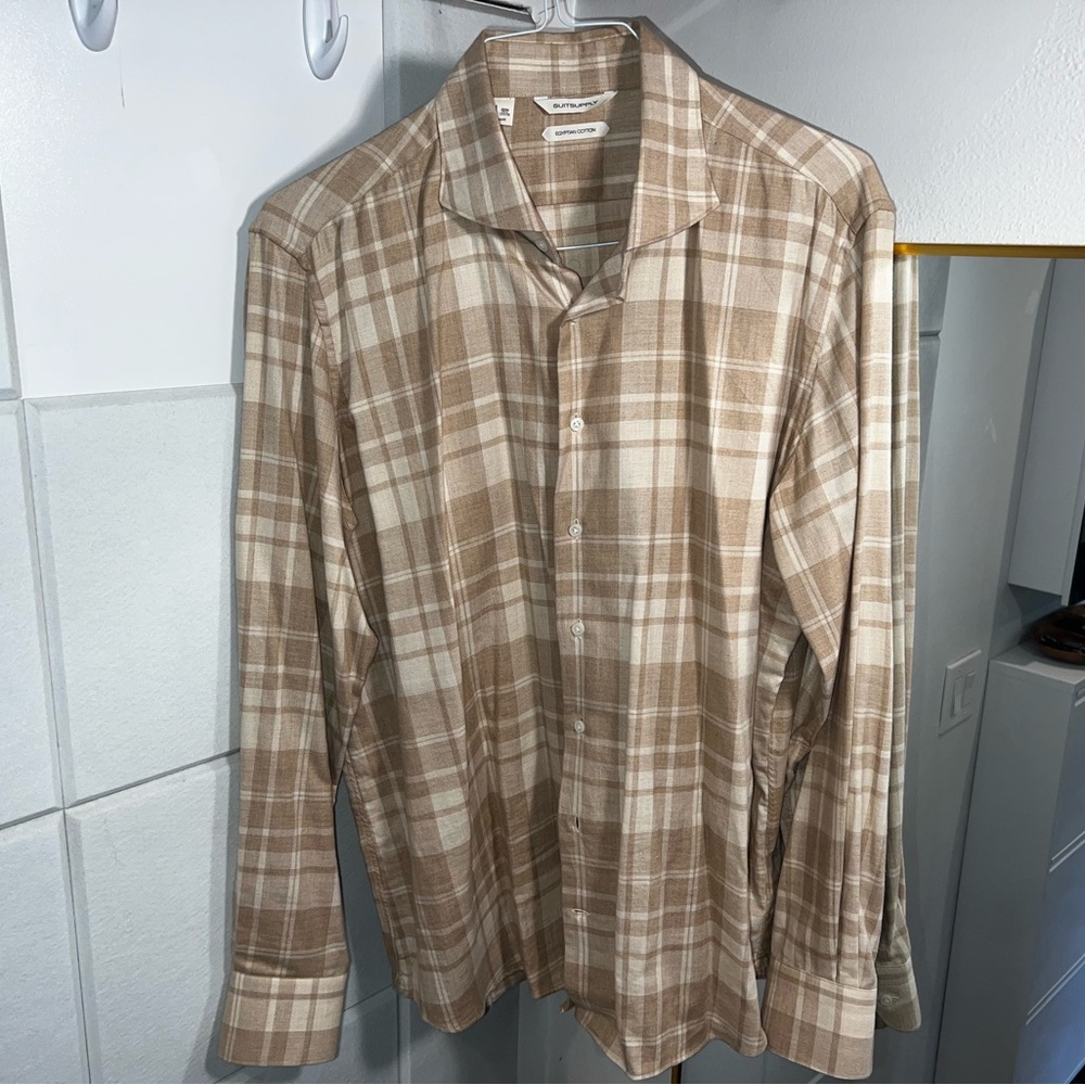 SUITSUPPLY Tan Plaid Flannel Casual Slim Fit Shirt XL 17